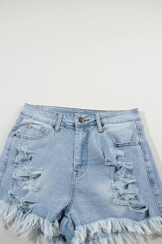 Distressed Stretchy Jean Shorts