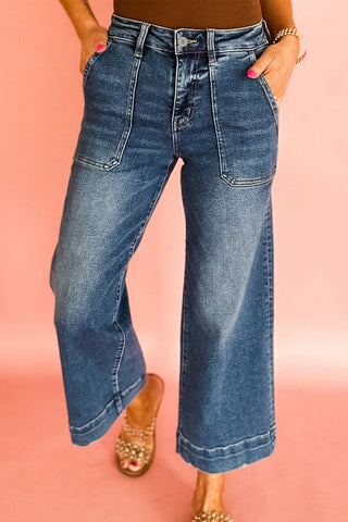 Cropped Wide Leg Jeans - Dark Wash