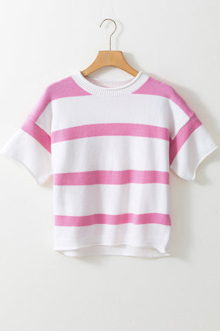 Striped Short Sleeve Sweater - Pink