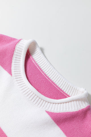 Striped Short Sleeve Sweater - Pink