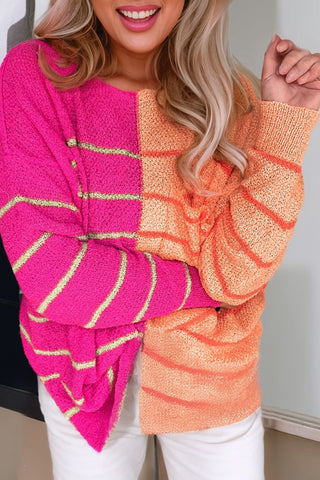Pink and Orange Striped Sweater