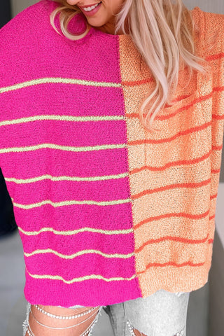 Pink and Orange Striped Sweater