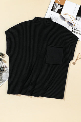 Short Sleeve Ribbed Sweater - Black