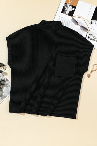 Short Sleeve Ribbed Sweater - Black - Ships Friday