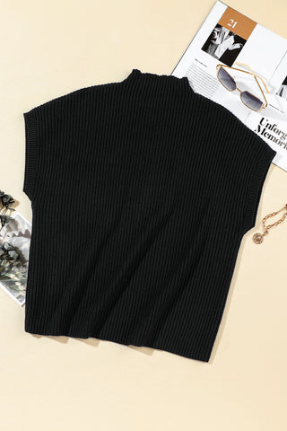 Short Sleeve Ribbed Sweater - Black - Ships Friday