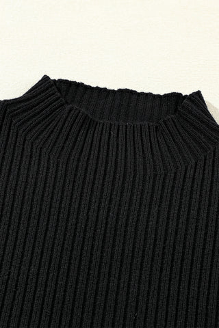 Short Sleeve Ribbed Sweater - Black