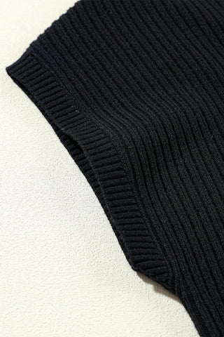 Short Sleeve Ribbed Sweater - Black - Ships Friday
