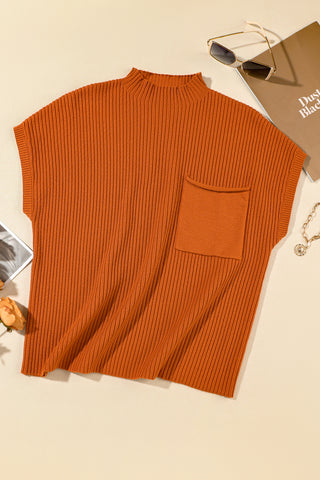 Short Sleeve Ribbed Sweater - Rust