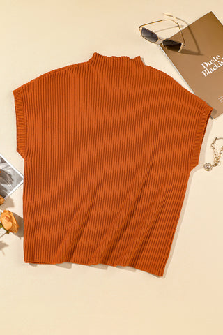 Short Sleeve Ribbed Sweater - Rust