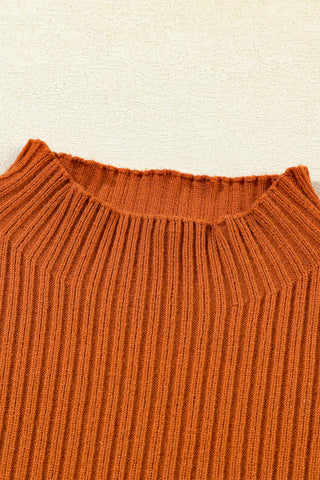 Short Sleeve Ribbed Sweater - Rust