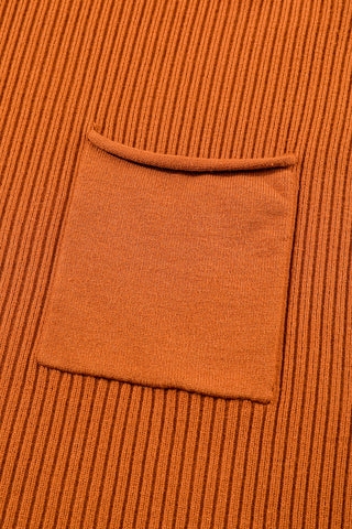 Short Sleeve Ribbed Sweater - Rust
