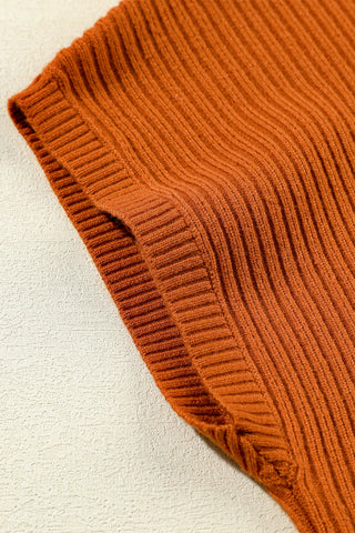 Short Sleeve Ribbed Sweater - Rust
