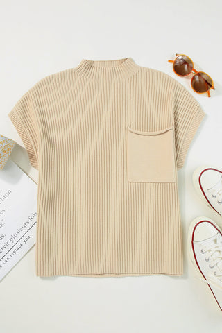 Short Sleeve Ribbed Sweater - Beige