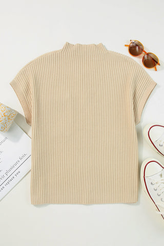 Short Sleeve Ribbed Sweater - Beige