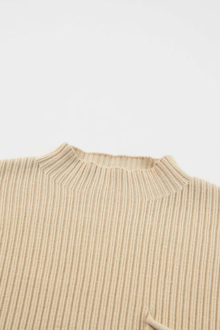 Short Sleeve Ribbed Sweater - Beige