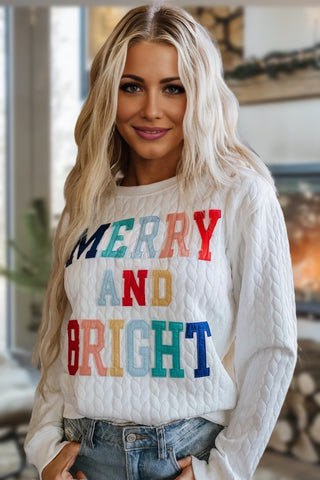 Quilted Merry and Bright Sweatshirt - White