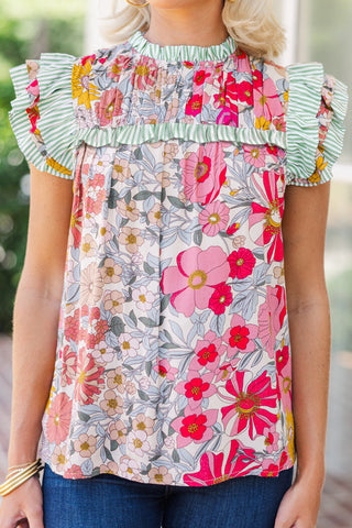 Mint Striped Floral Top