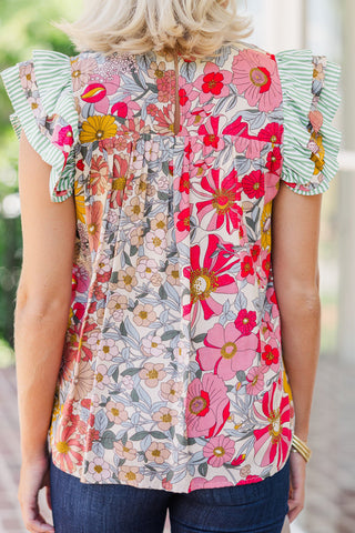 Mint Striped Floral Top