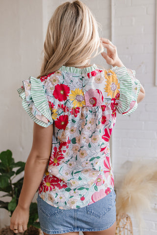Mint Striped Floral Top