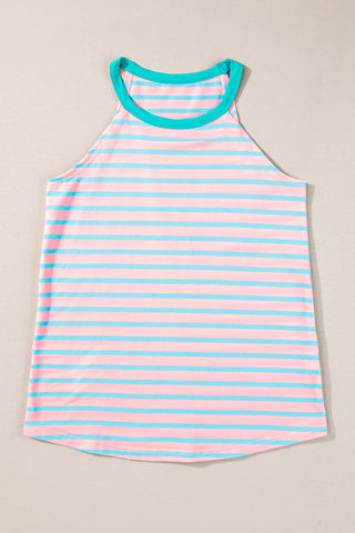 Sleeveless Top - Pink With Aqua Stripes