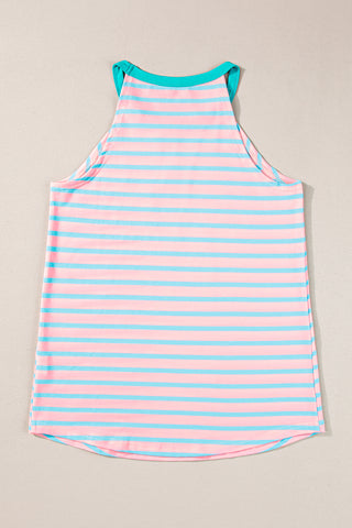Sleeveless Top - Pink With Aqua Stripes
