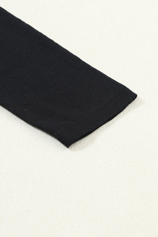 V-Neck Long Sleeve Center Seam Top - Black