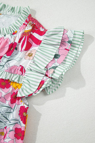 Mint Striped Floral Top