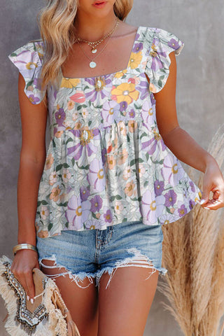 Baby Doll Floral Top - Purple