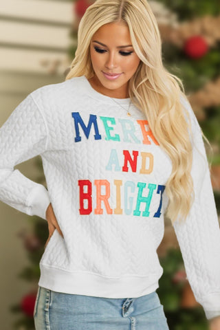Quilted Merry and Bright Sweatshirt - White