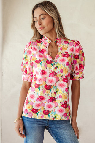 Floral Frills Pink and Yellow Top