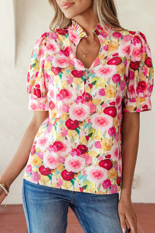Floral Frills Pink and Yellow Top