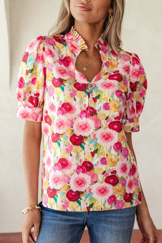 Floral Frills Pink and Yellow Top