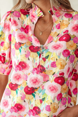 Floral Frills Pink and Yellow Top