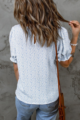 Floral Puff Sleeve Top - Blue