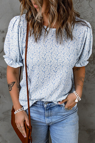 Floral Puff Sleeve Top - Blue