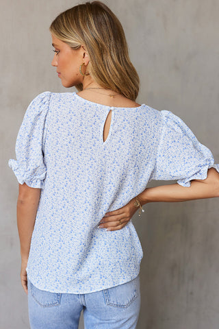 Floral Puff Sleeve Top - Blue