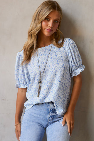 Floral Puff Sleeve Top - Blue