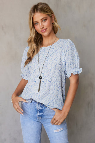 Floral Puff Sleeve Top - Blue