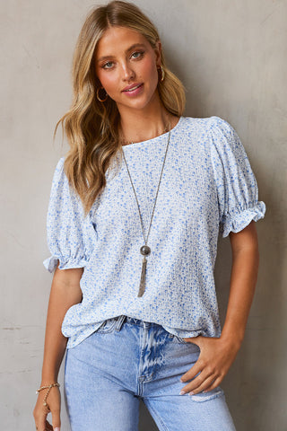 Floral Puff Sleeve Top - Blue
