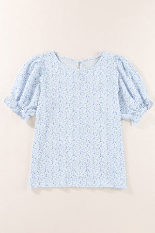 Floral Puff Sleeve Top - Blue