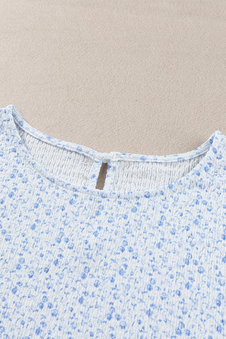 Floral Puff Sleeve Top - Blue