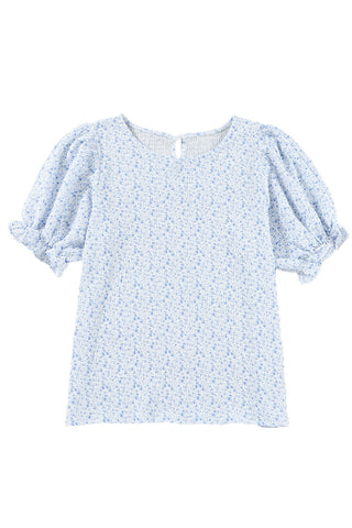 Floral Puff Sleeve Top - Blue