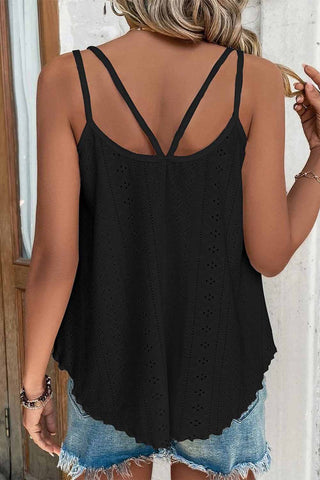 Eyelet Strappy Tank Top - Black