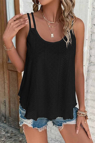 Eyelet Strappy Tank Top - Black