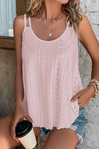 Eyelet Strappy Tank Top - Pink