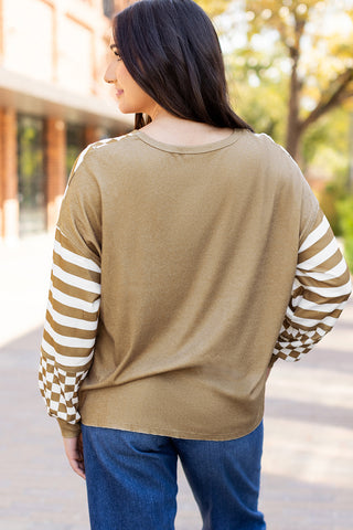 Checkered Flowy Top - Taupe