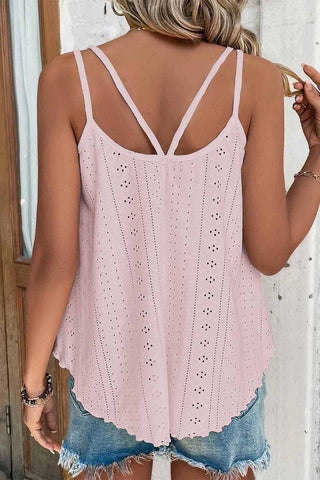 Eyelet Strappy Tank Top - Pink