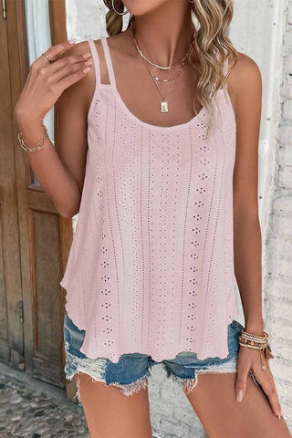 Eyelet Strappy Tank Top - Pink