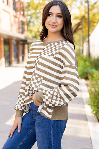 Checkered Flowy Top - Taupe