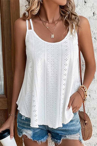 Eyelet Strappy Tank Top - White